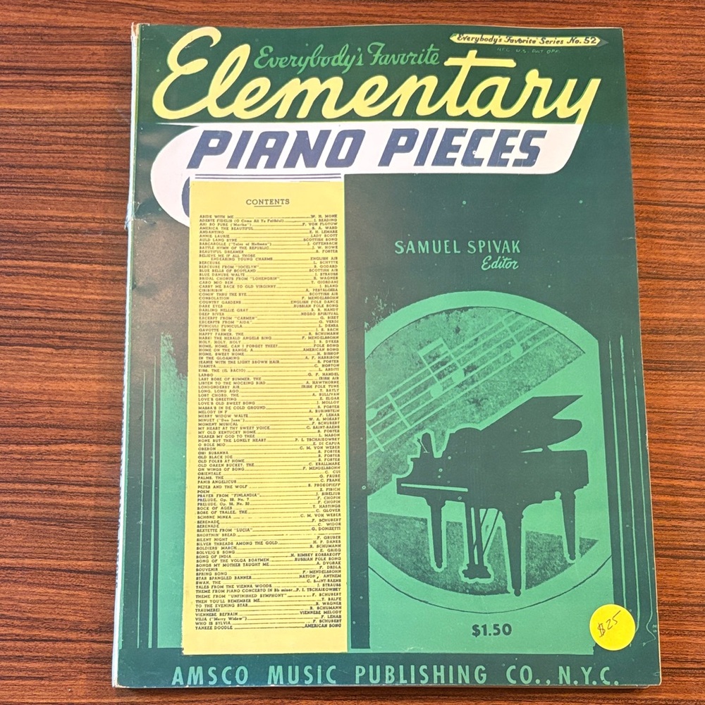 Elementary Piano Pieces - Vintage Music Book (Green & Yellow)